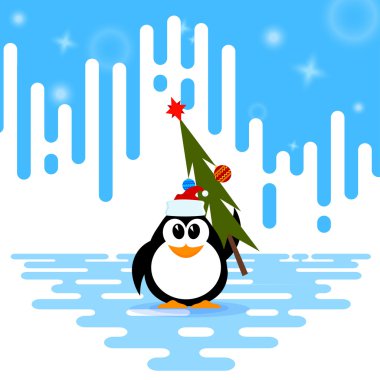 Noel Baba şapkalı bir sevimli küçük penguen vektör çizim