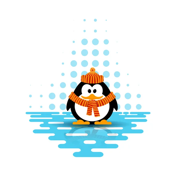 Vector illustration of a cute little penguin wearing a hat and s — Stock Vector