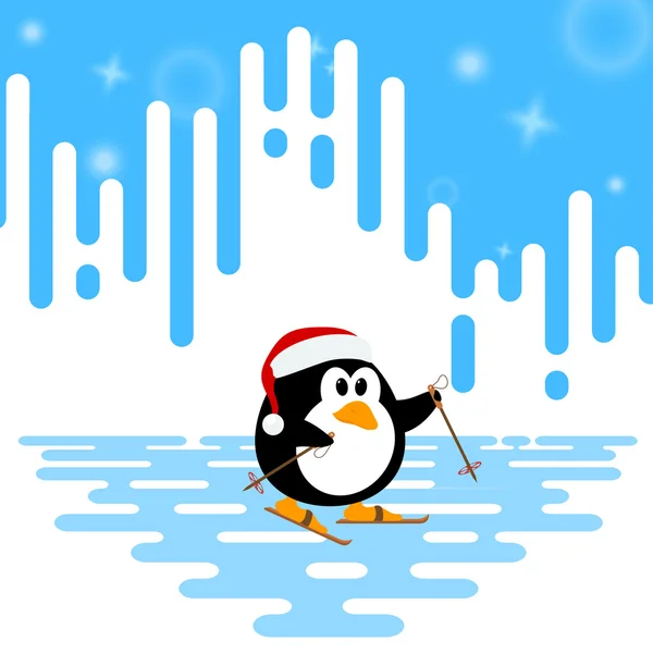 Bir şirin küçük penguen Kayak Kış bir ab üzerinde vektör çizim — Stok Vektör