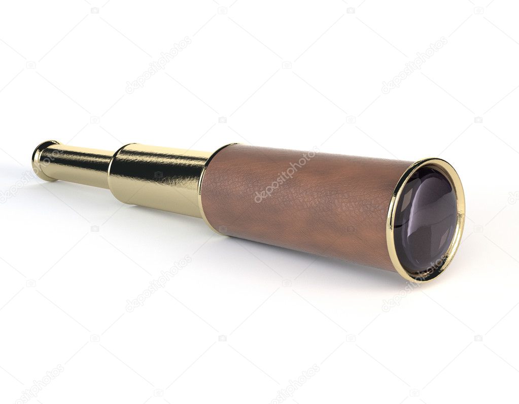 High-quality rendering 3D retro telescope on a white background.