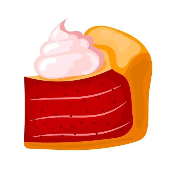 Ilustración vectorial de un pedazo de pastel con crema en un bac blanco — Vector de stock