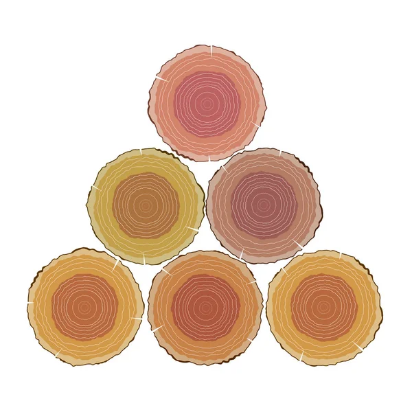Набор векторных иллюстраций из круглой резки древесины с растущими кольцами. При этом — стоковый вектор