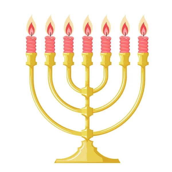 Ilustração vetorial de um menorah com velas vermelhas em um bac branco — Vetor de Stock