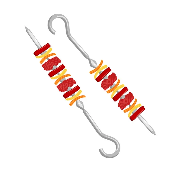 Illustration vectorielle du kebab sur des brochettes métalliques. Kebab à la viande a — Image vectorielle