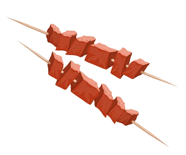 Illustration vectorielle du kebab sur des brochettes en bois. Viande sur le gril . — Image vectorielle