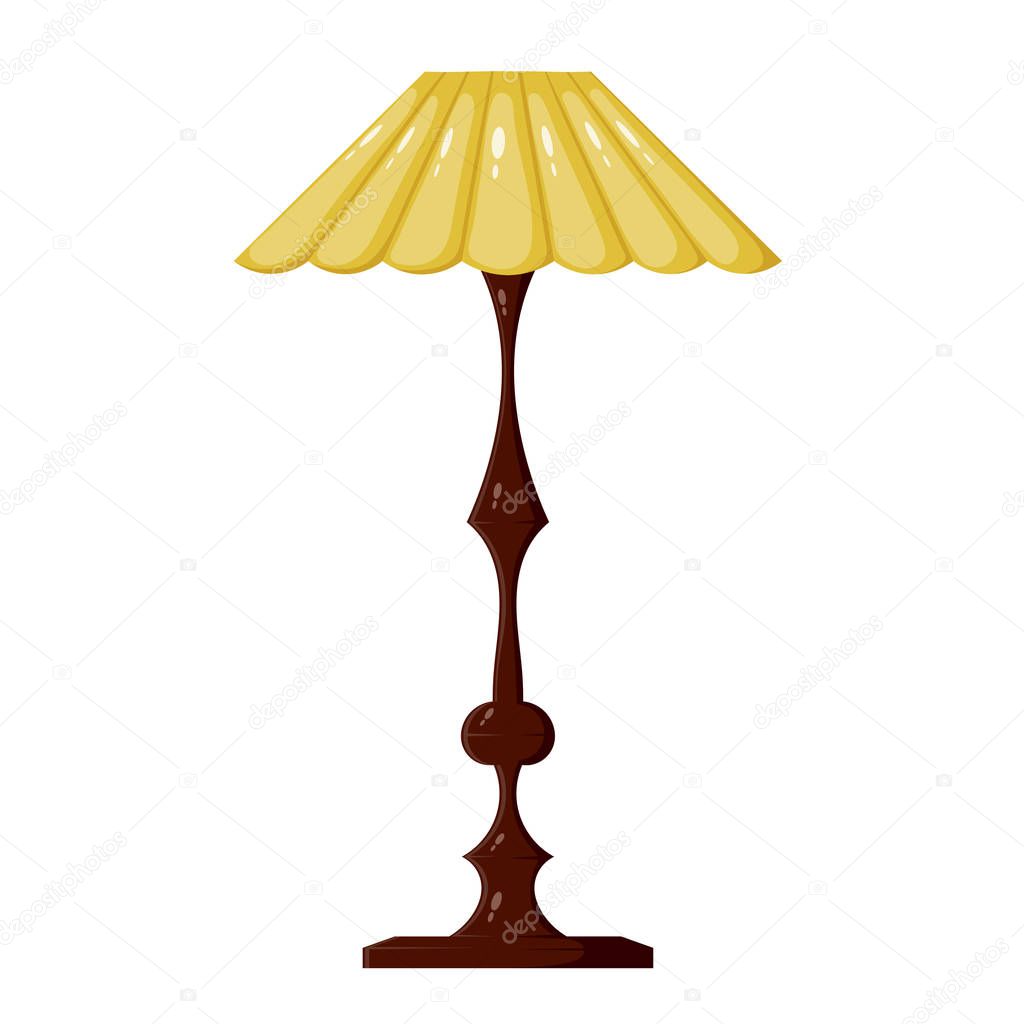 Vector illustration of yellow floor lamp on a white background. 