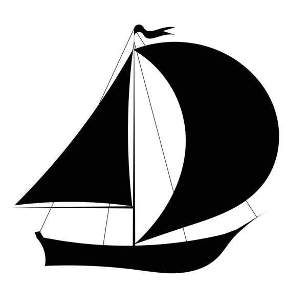 Illustrazione vettoriale di silhouette nera di yacht a vela su un wh — Vettoriale Stock