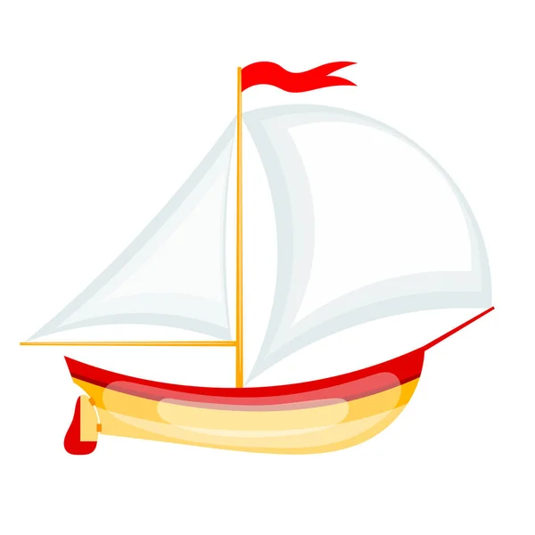 Vector illustration of a small sailing yacht. Cartoon yacht on w — Stock Vector
