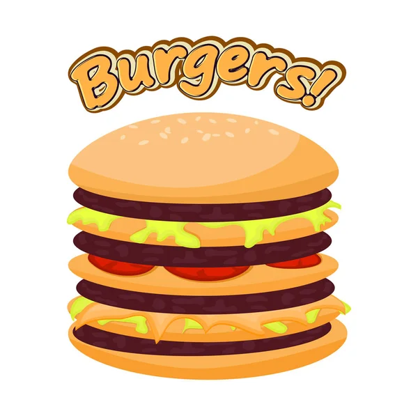 Εικονογράφηση διάνυσμα burger σε λευκό φόντο. Γελοιογραφία s — Διανυσματικό Αρχείο