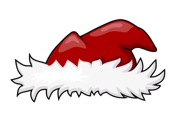 Vektor-Illustration eines Pelzhutes von Weihnachtsmann mit rotem Oberteil. ca — Stockvektor