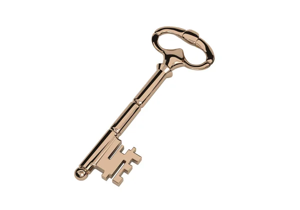 Der goldene Schlüssel im alten Stil, isoliert auf weißem Hintergrund. v — Stockfoto