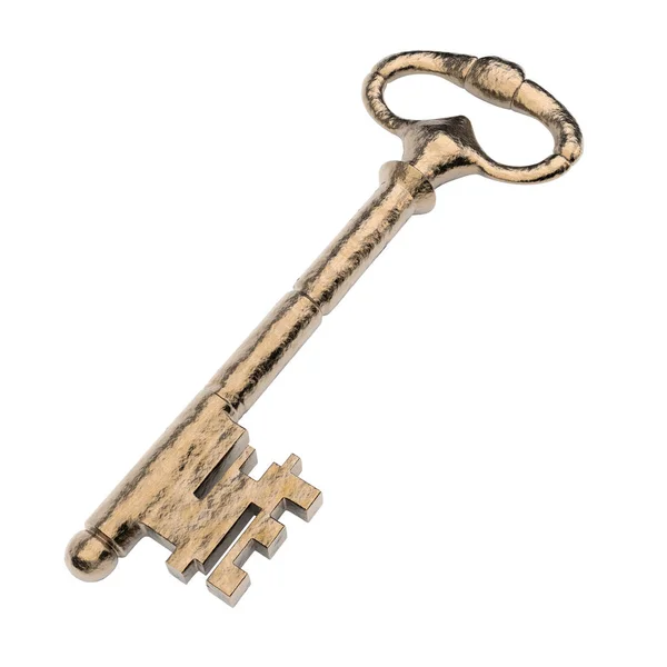 Golden Key viejo estilo grunge aislado sobre fondo blanco. Vector — Foto de Stock