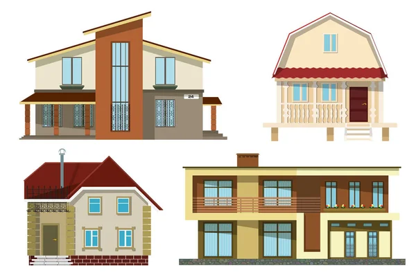 Nastavte kreslený malé útulné venkovské domy na bílém pozadí. Vect — Stockový vektor