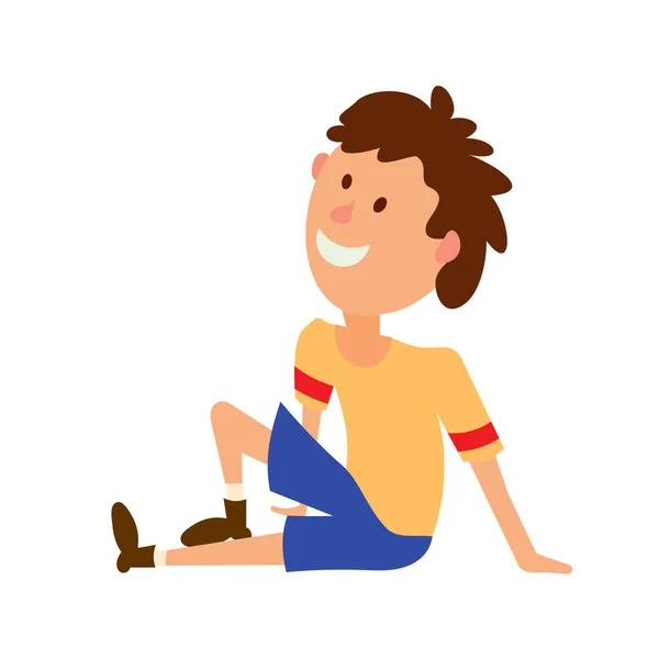 Ilustración vectorial de un niño con una camiseta amarilla y pantalones cortos — Vector de stock