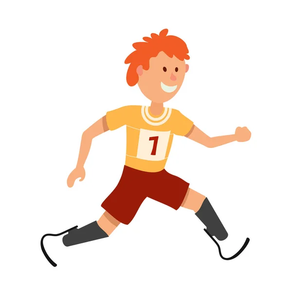 Malý chlapec na protézy. Mladý běžec zakázán sportovec na whi — Stockový vektor