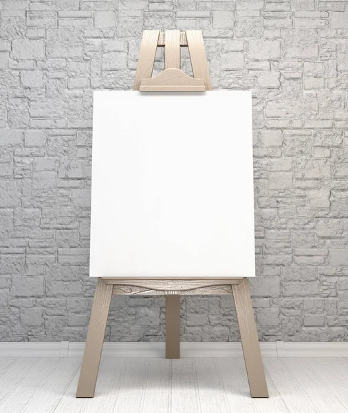 Vintage retro wooden easel artist's with blank canvas on a brick — Stock Photo, Image