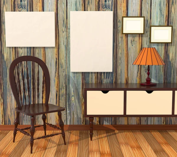 Mockup cabinet interior. Paintings with a blank canvas, a long-l — Stock Photo, Image