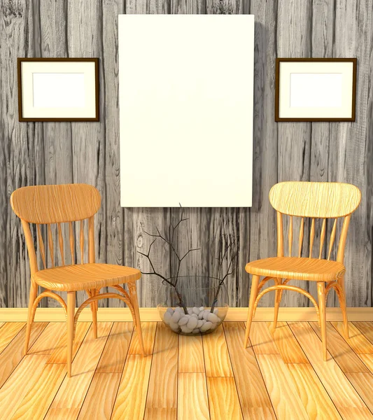 Interno dell'armadio Mockup. Sedie in legno, albero ornamentale in una gla — Foto Stock