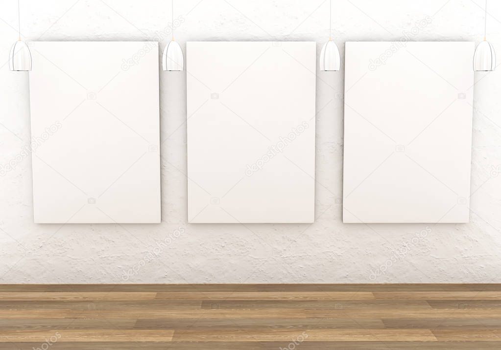 Mockup interior gallery. Paintings with a blank canvas and white