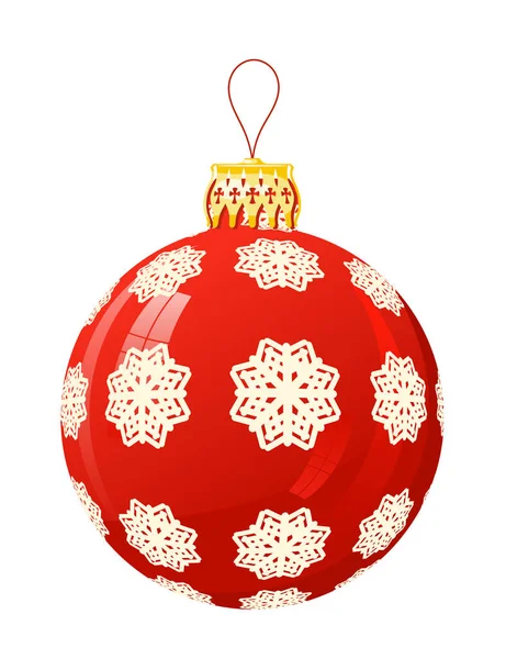 Vector illustration of a red glass Christmas ball with snowflake — Stock Vector