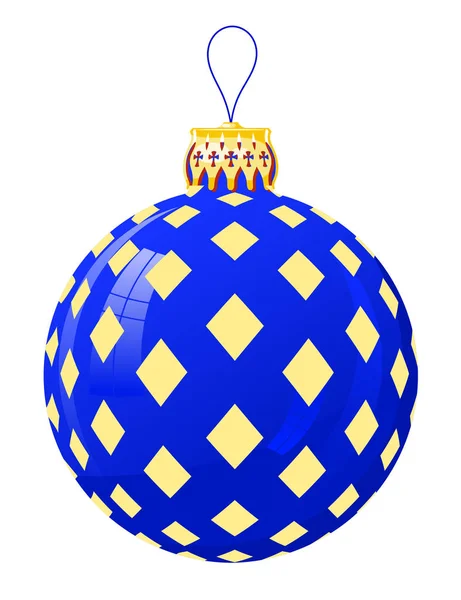 Vector illustration of a blue  Christmas ball with rhombus on a — Stock Vector