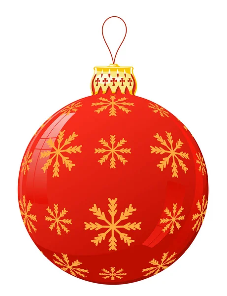 Vektor-Illustration einer roten Weihnachtskugel mit Schneeflocke auf einem — Stockvektor
