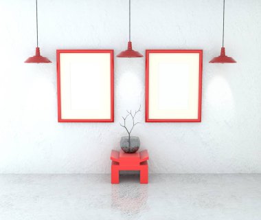 Mockup Galerisi iç. Bir boş tuval ve ışık ile Resim Sergisi