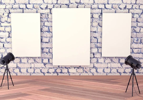 Galleria di interni Mocap. Muro grezzo di mattoni bianchi. Legno chiaro — Foto Stock