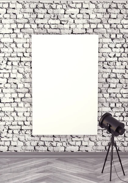 MoCap iç Galeri. Kaba duvar beyaz tuğla. Gri ahşap p