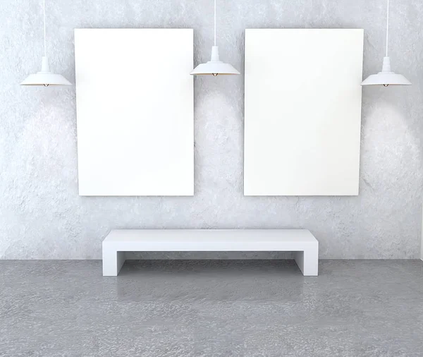 Mockup gallery interior. Paintings with a blank canvas and light — Stock Photo, Image