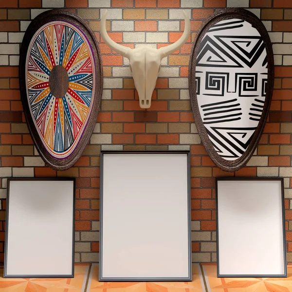 Mocap galleria degli interni africani. Foto in bianco su un muro di mattoni. S — Foto Stock