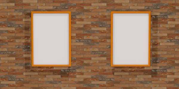 Mock up interior. Bright brick wall with empty pictures. 3d rend — Stock Photo, Image