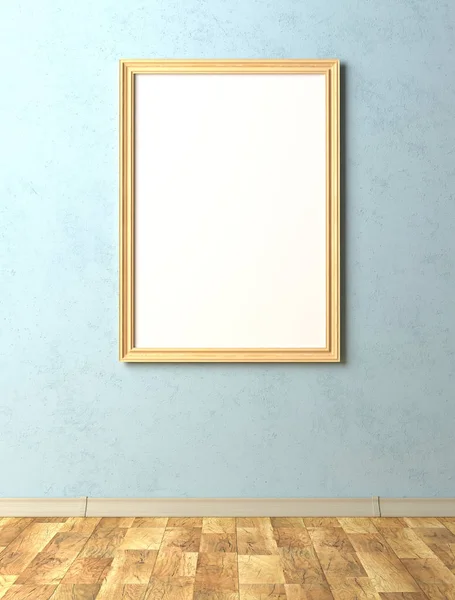 Innenraum nachmachen. Gemälde mit einer leeren Leinwand auf blauem Stuck — Stockfoto