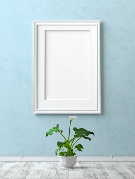 Mock up interior. Painting with a blank canvas on the blue stucc — Stock Photo, Image