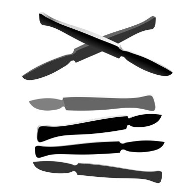 Siluetleri kümesi üzerinde beyaz bir adam çelik tıbbi alet