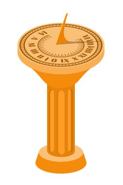 Color vector image of a sundial on a column on a white backgroun clipart