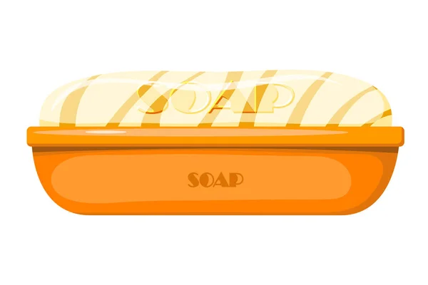 Vektorbild von gelber Seife und Seifenschale auf weißem Hintergrund. — Stockvektor