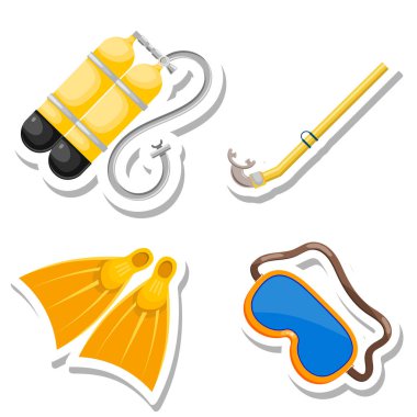 Set öğeler dalgıç kağıttan kesilmiş. Vektör aksesuarları dayviga CA