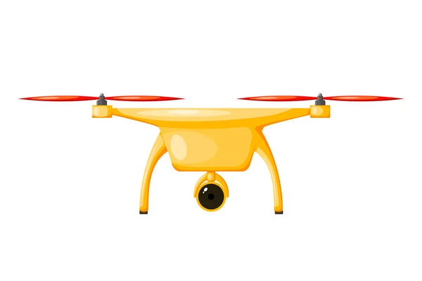 Ilustración vectorial de un dron volador de color amarillo con scre rojo — Vector de stock