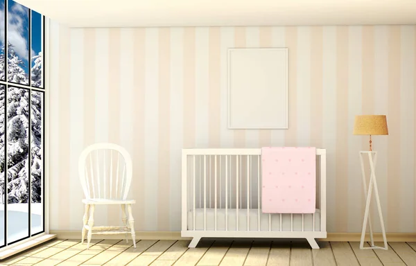 Abstract cozy children's room with a cot. 3D illustration of the — Stock Photo, Image