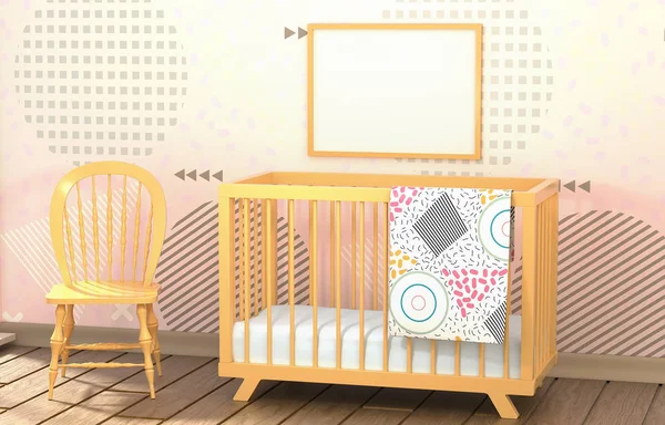 Abstract cozy children's room with a cot. 3D illustration of the — Stock Photo, Image