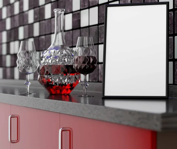3D illustration af et tomt køkkenbord med en ren ramme, Ca - Stock-foto