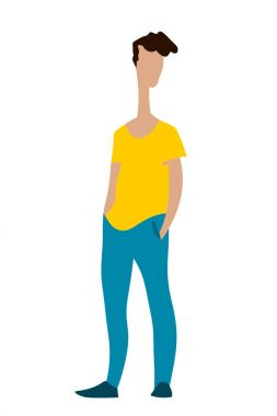 Komik şirin soyut genç adam elleriyle vektör çizim 