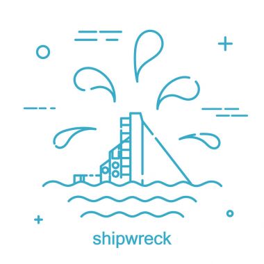 Felaket deniz gemi doğrusal bir tarzda. Satırı simgesi. Üzerinde izole