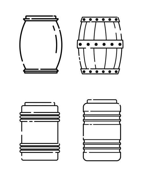 Set of barrels in a linear style. Line icon. Isolated on white b — Stock Vector