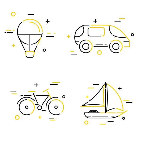 Conjunto de iconos de viaje lineales planos creativos de color. Ilustración vectorial — Vector de stock