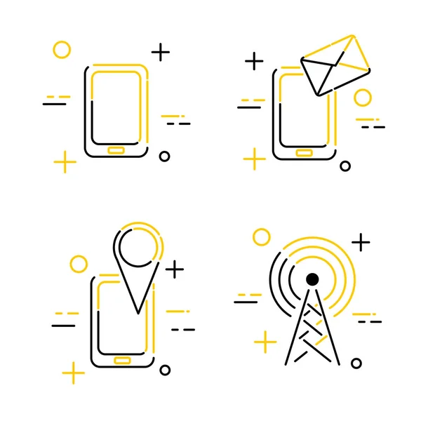 Set van lineaire creatieve iconen voor mobiele communicatie. E-mail, n — Stockvector