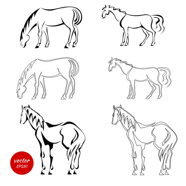 Set of black abstract horses on a white background. An image of — Stock Vector