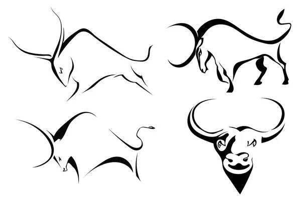 Conjunto de toros. Búfalo estilizado abstracto sobre fondo blanco. V. — Vector de stock