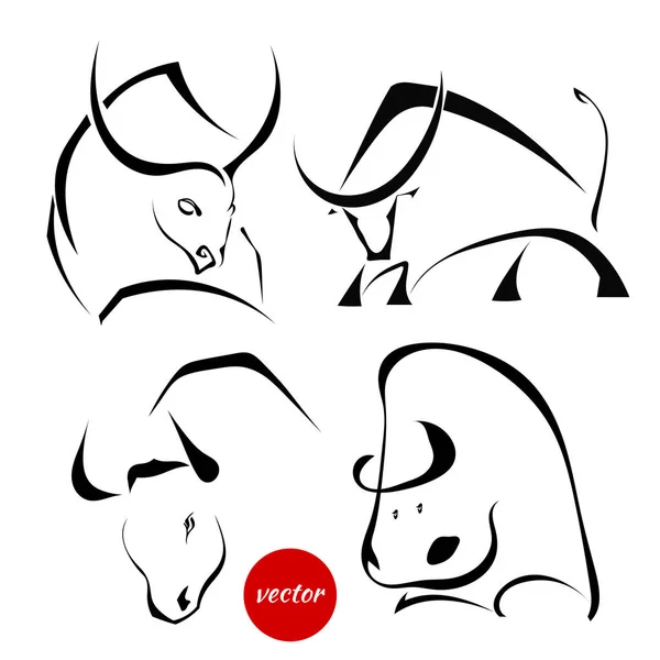 Set of images of wild bulls. Abstract stylized buffalo on a whit — Stock Vector